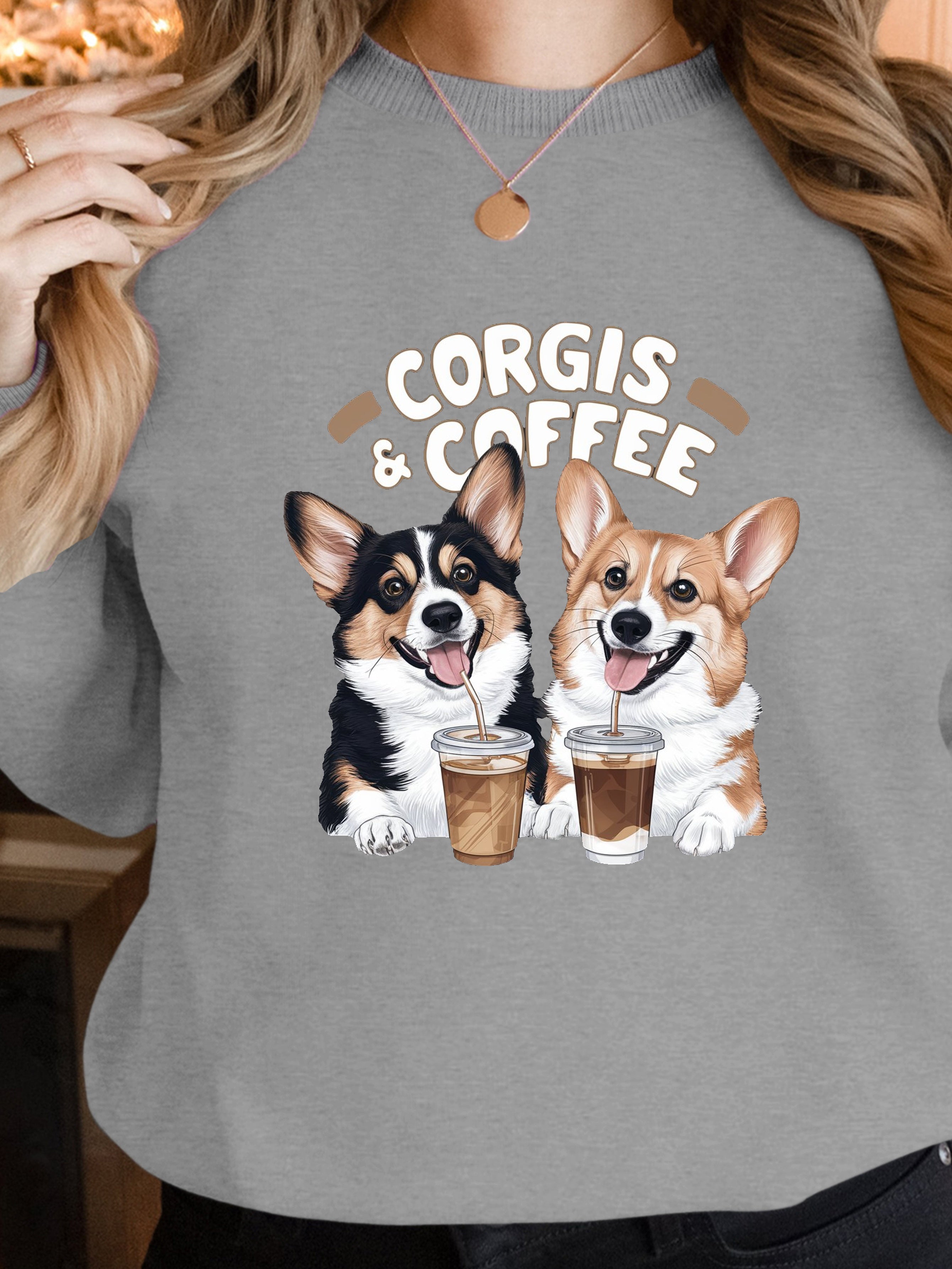 Corgis Coffee illustration women's sweatshirts