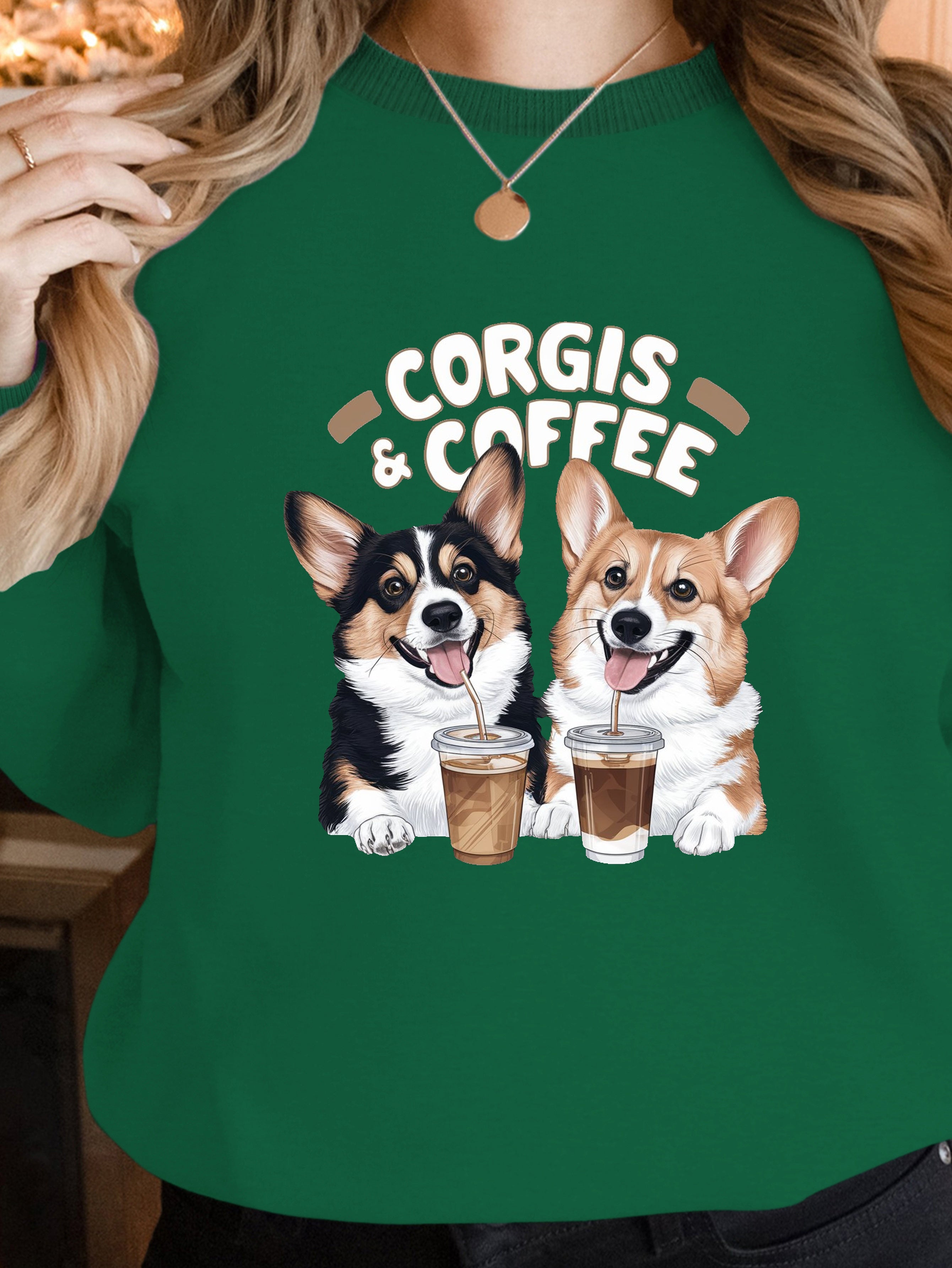 Corgis Coffee illustration women's sweatshirts