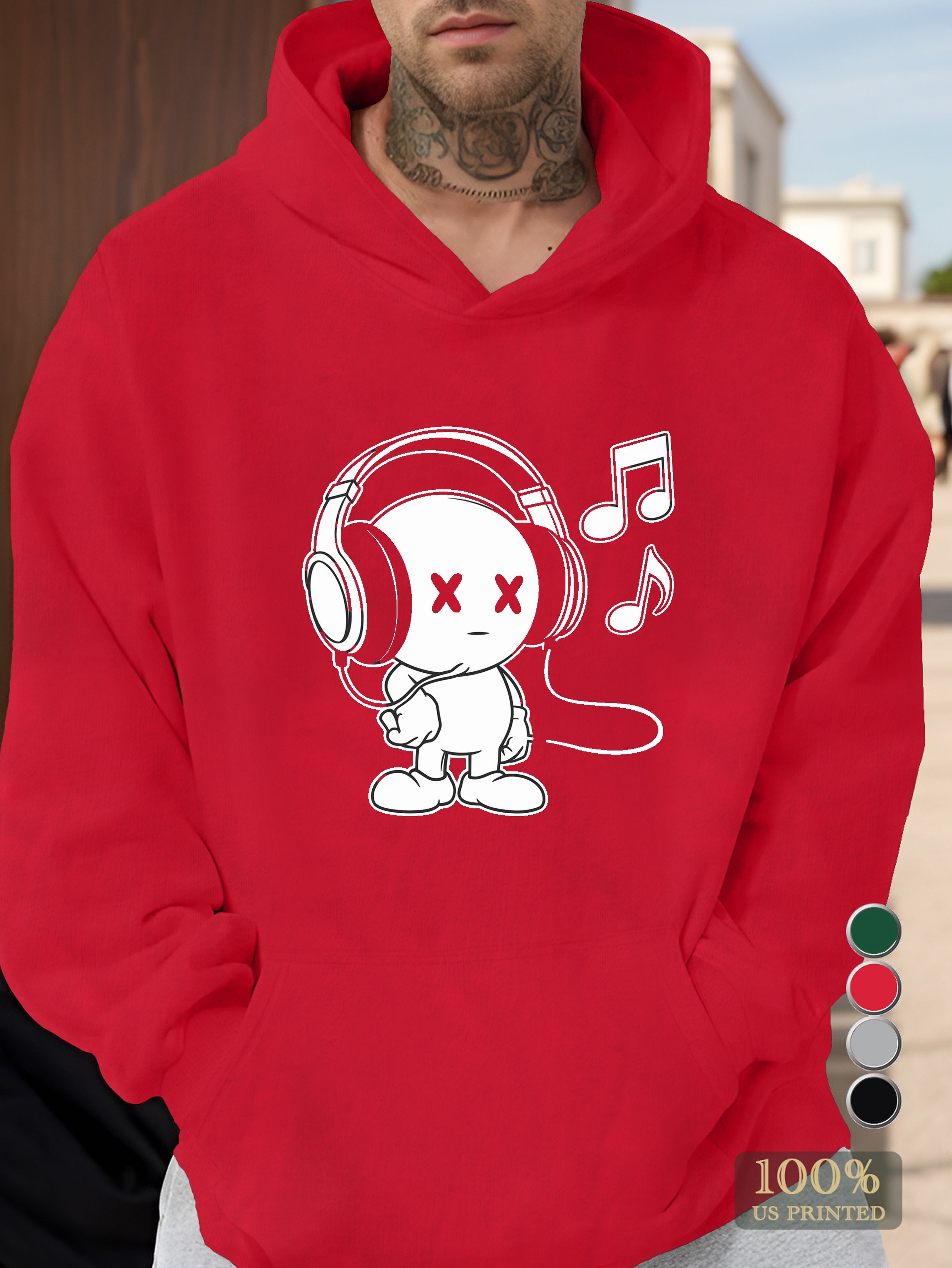 cute cartoon character with headphones Men's hooded sweatshirt