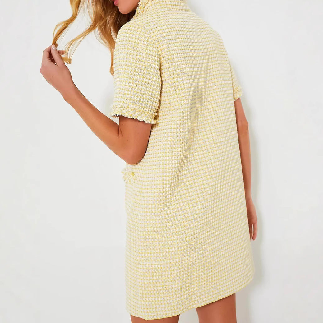 Demure Tweed Dress With Zipper Pockets