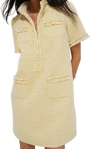 Demure Tweed Dress With Zipper Pockets