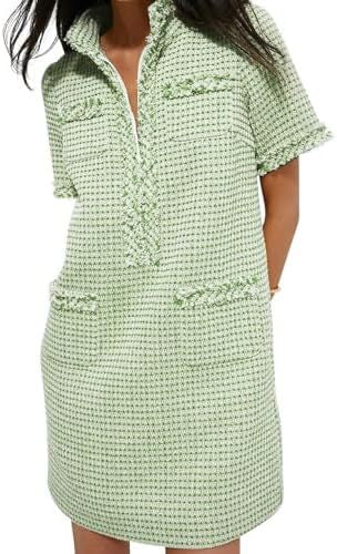 Demure Tweed Dress With Zipper Pockets