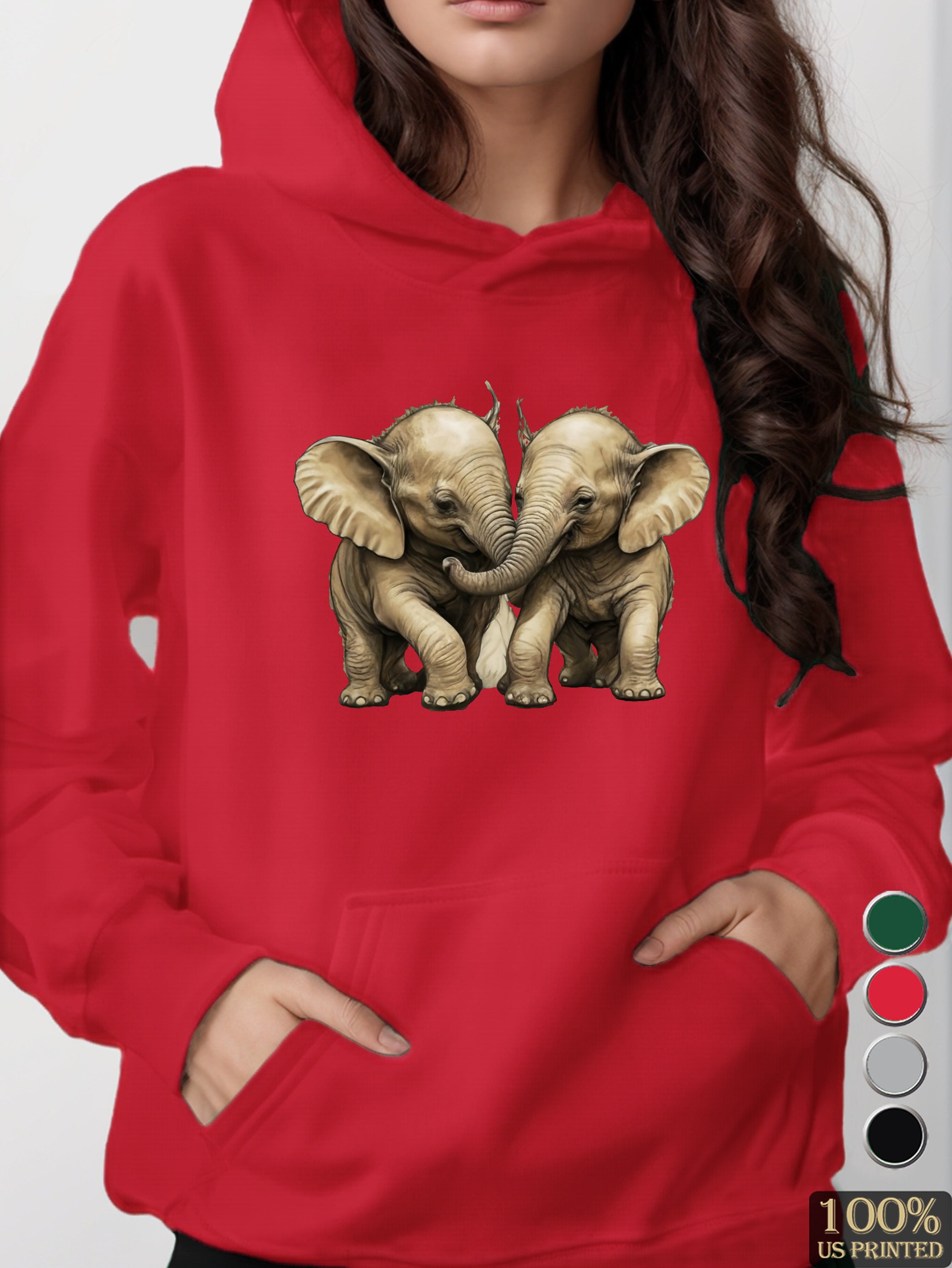 Two baby elephants playing women's hooded sweatshirt