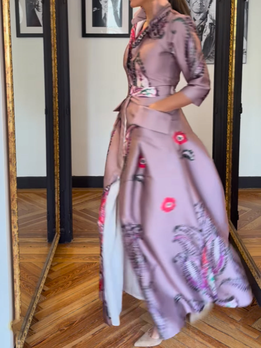 Printed Pockets Slit Hem Maxi Dress