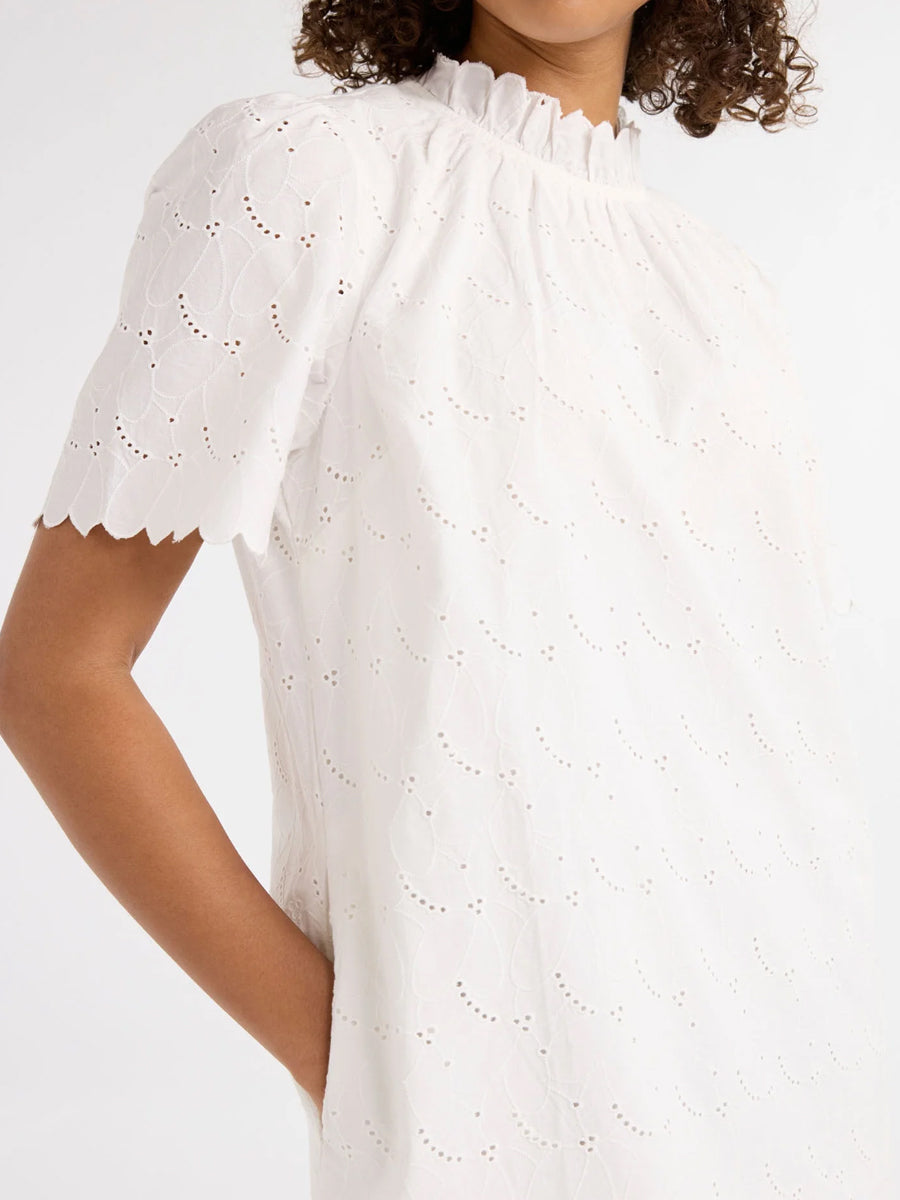 Ruffle Neck Eyelet Mini Dress