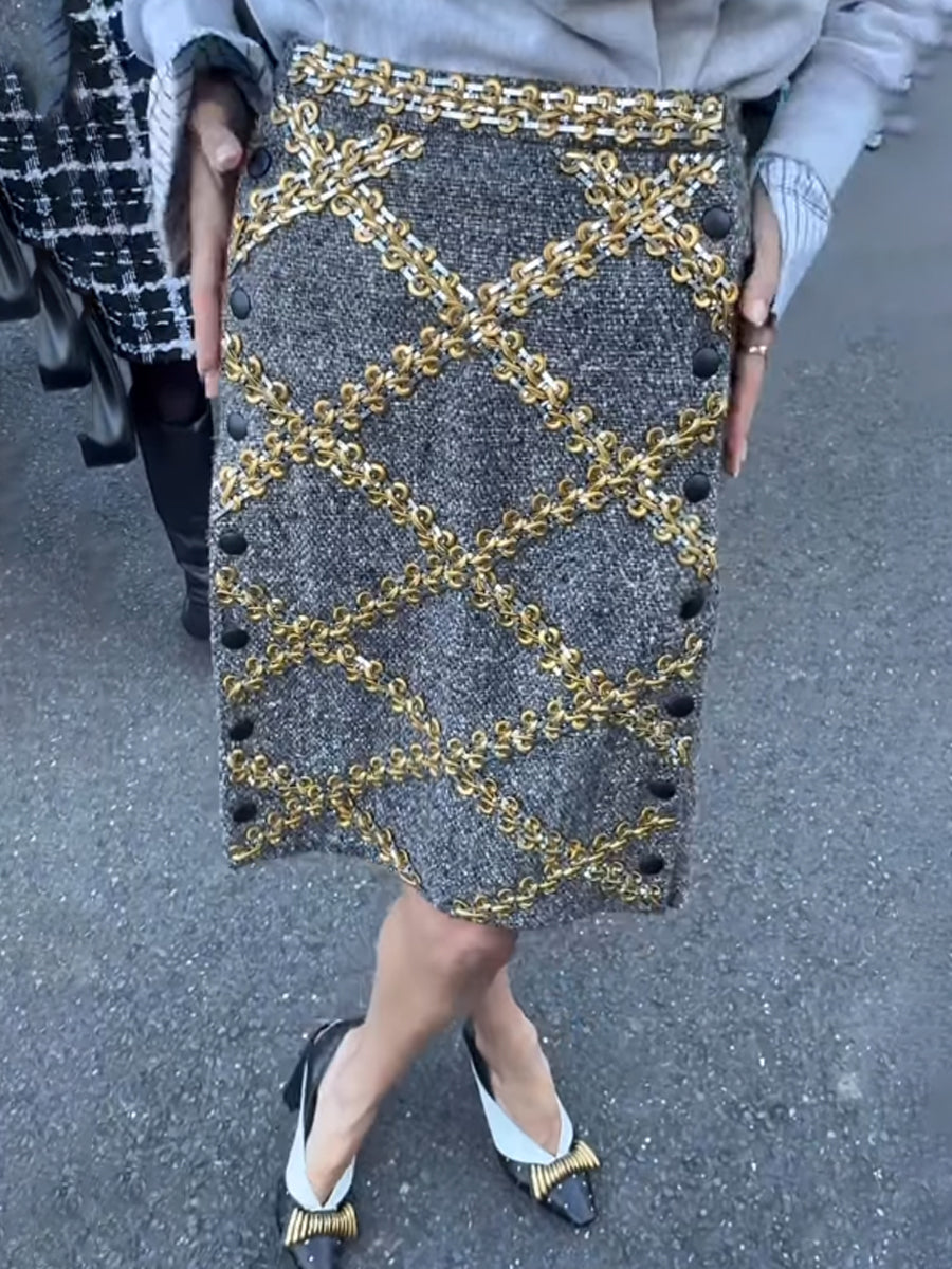 Fashion Sequined Plaid Skirt