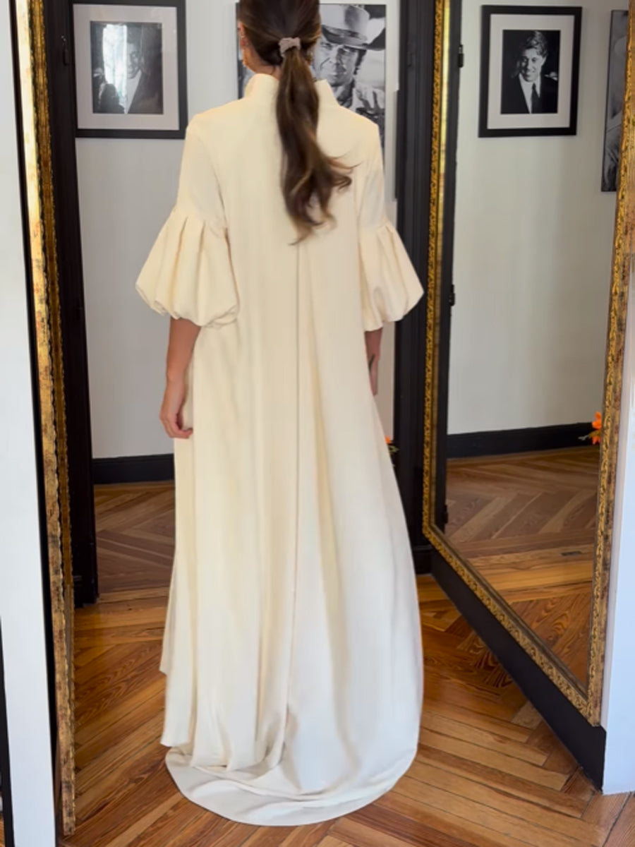 Elegant Puff Sleeve Long Coat