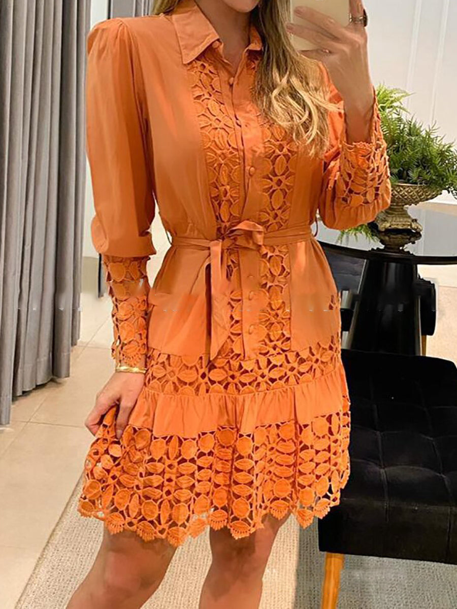 Lace See-through Lace Up Mini Dress