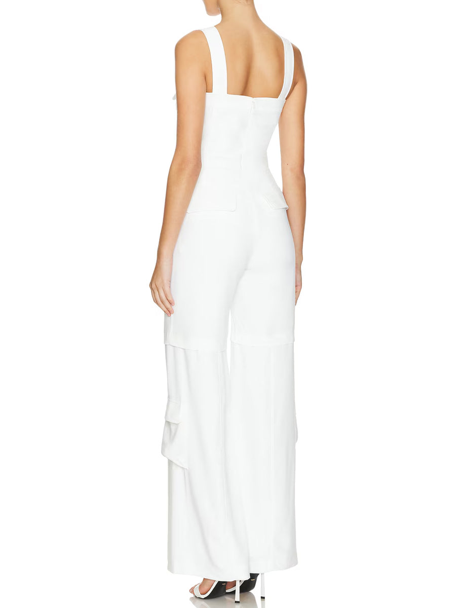 Solid Pockets Suspenders Jumpsuit