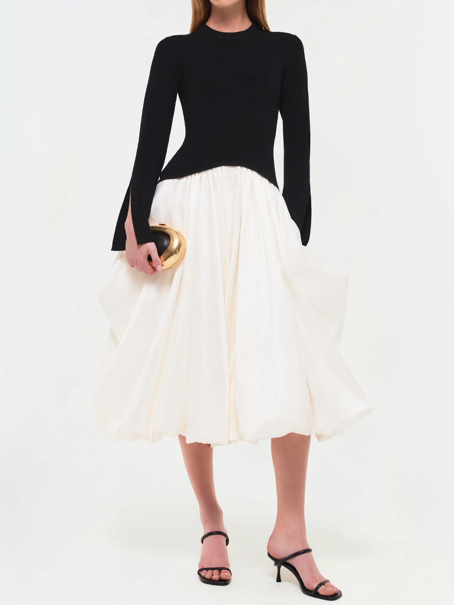 Patchwork Knit Midi Dress