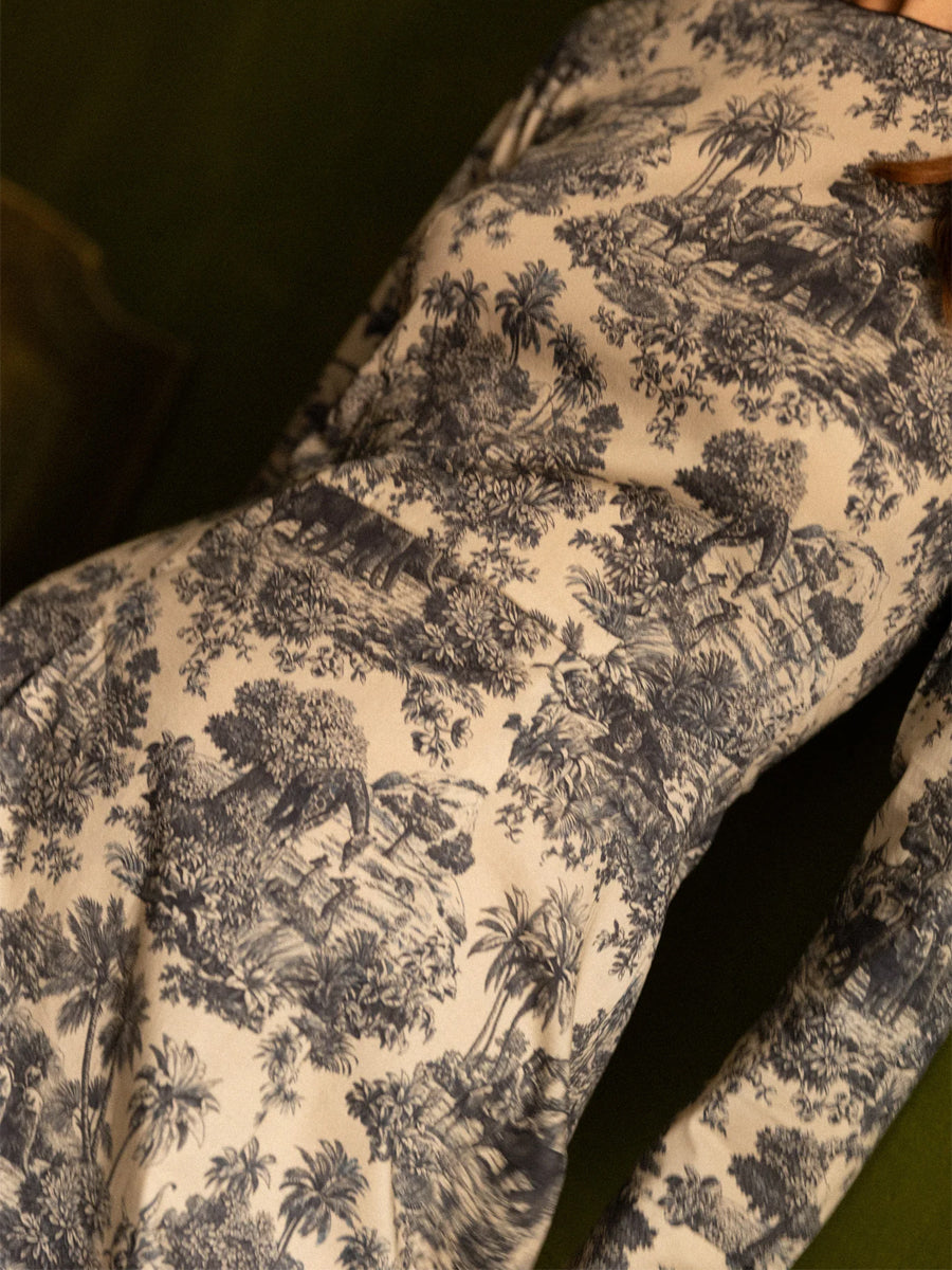 Elegant Printed Long Sleeve Round Neck A- Line Dress