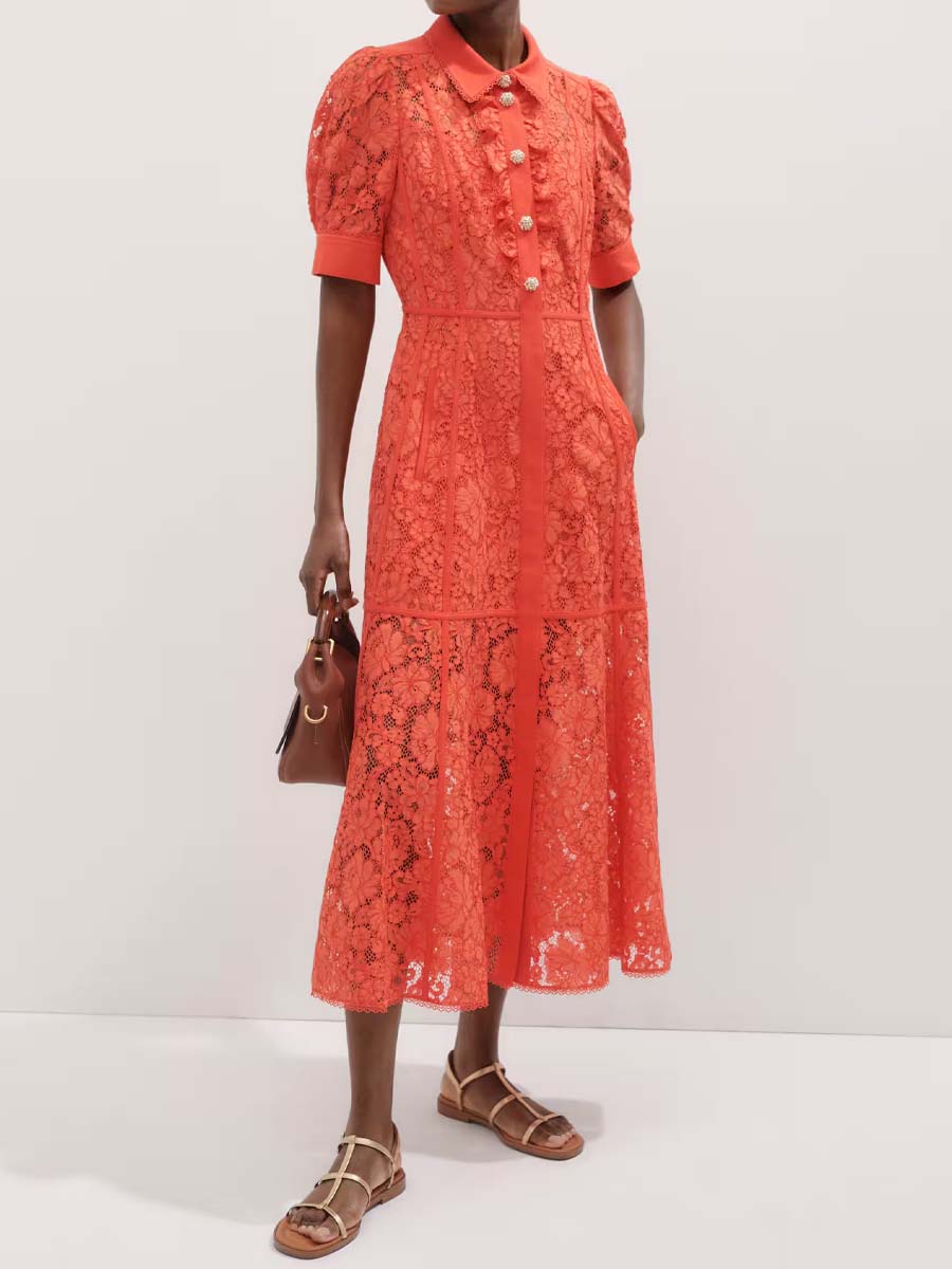 Elegant Lace Ruffle Maxi Dress