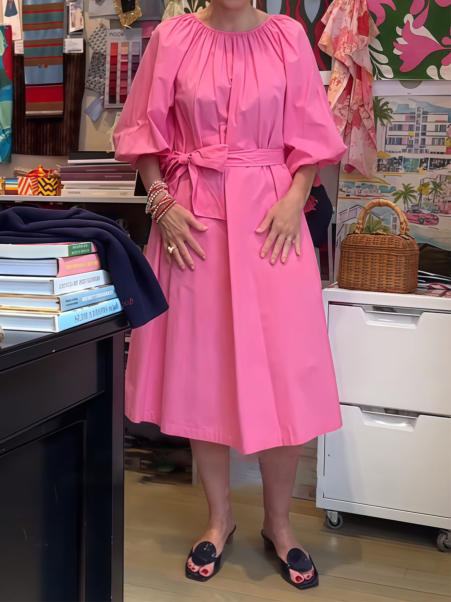 Off Shoulder Belted Loose Midi Dress