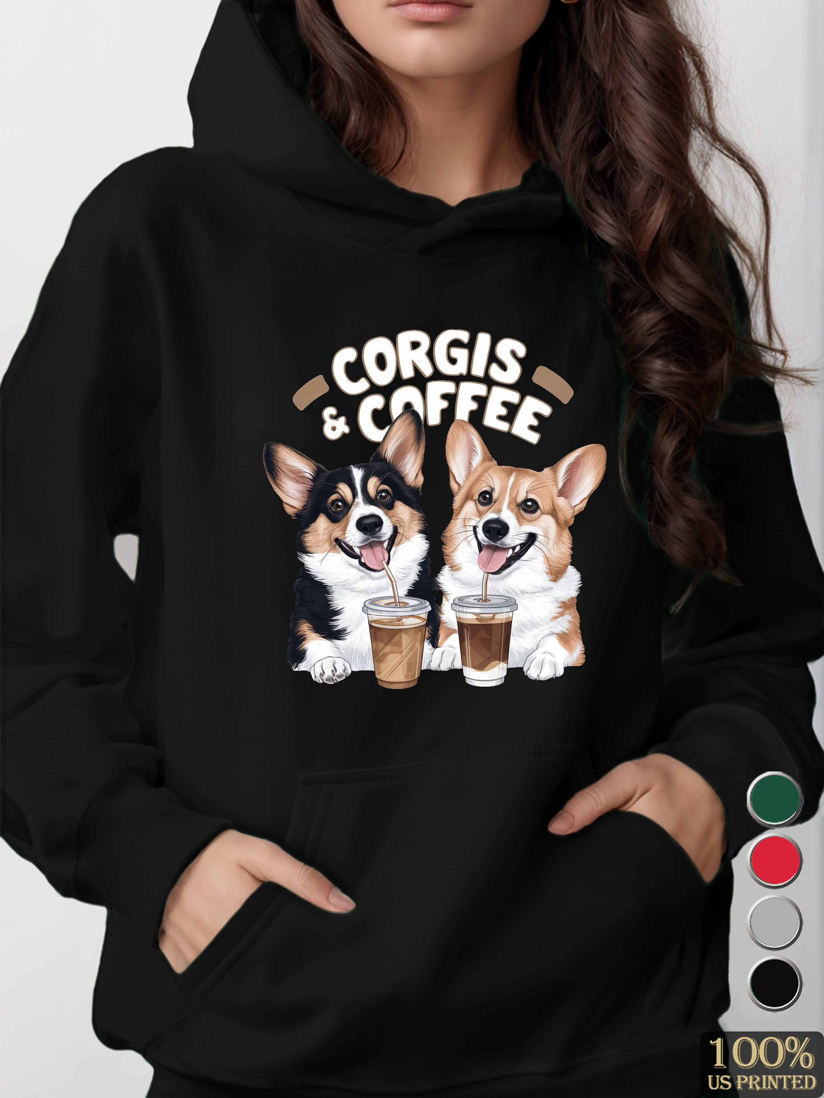 Corgis Coffee illustration women's hooded sweatshirt