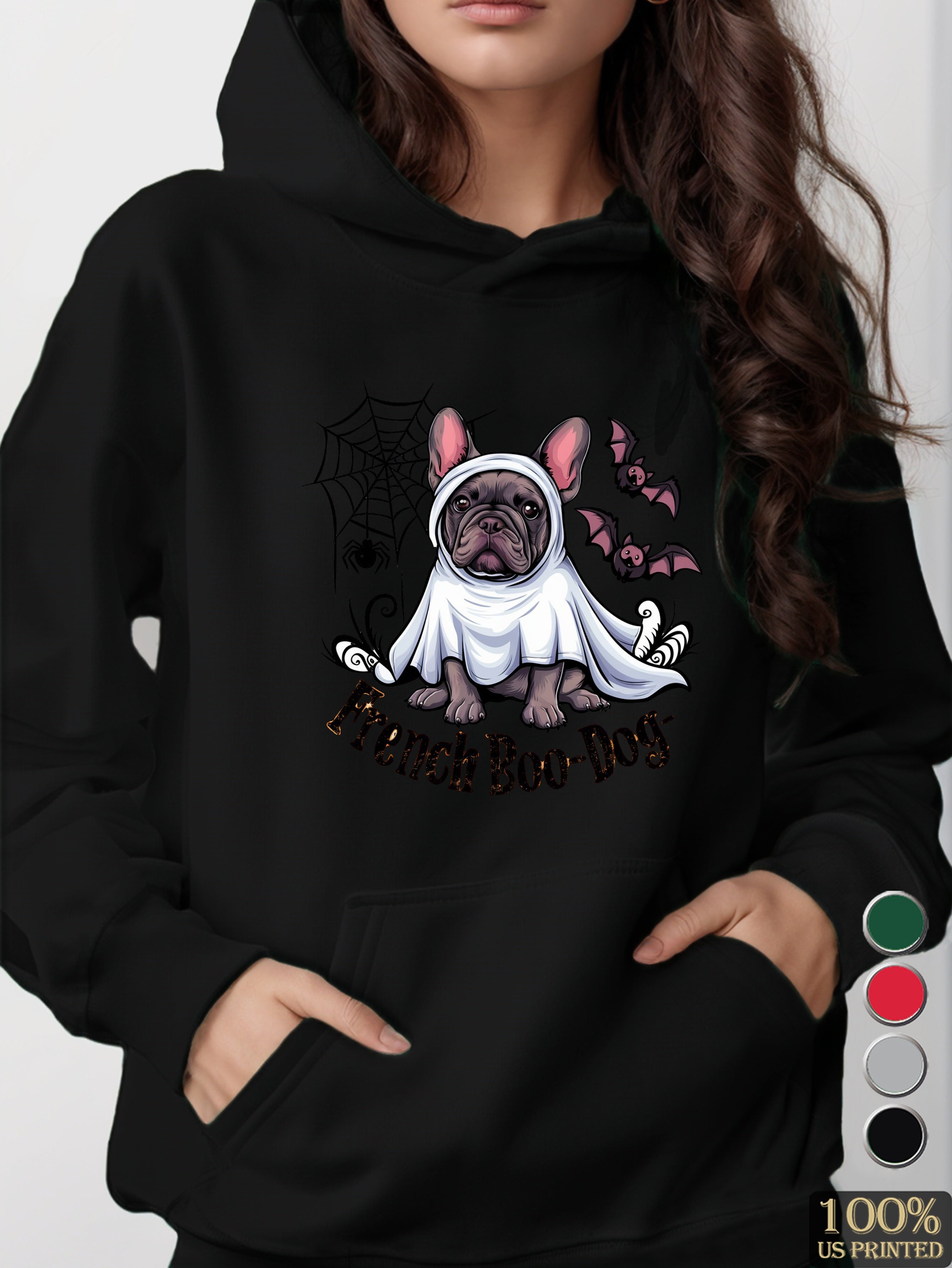French Boo Dog Halloween T shirt women's hooded sweatshirt