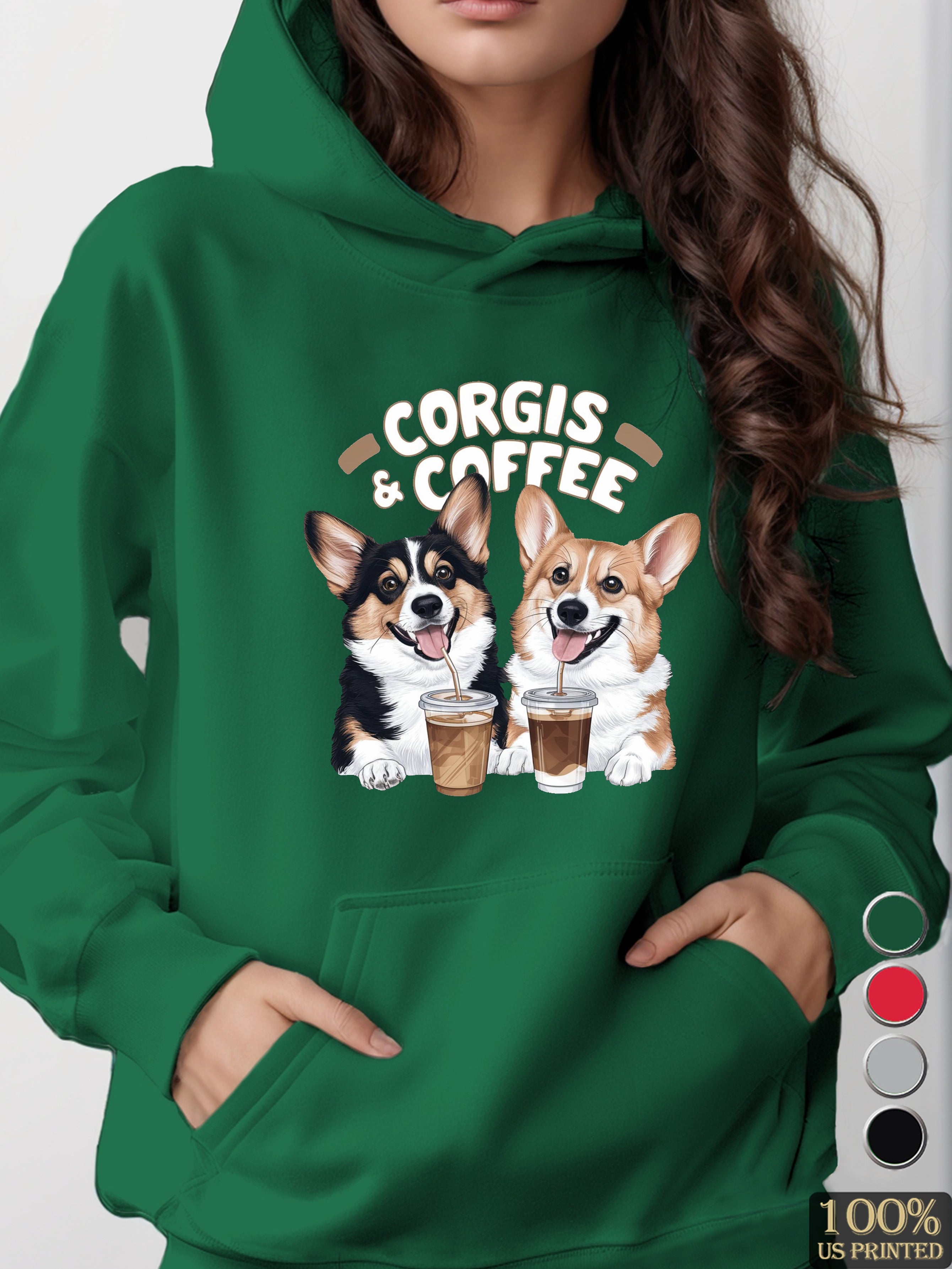 Corgis Coffee illustration women's hooded sweatshirt