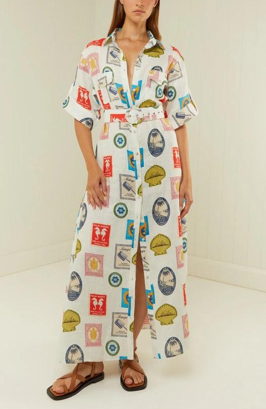 Hand-drawn Holiday Stamp Printed Midi Dress