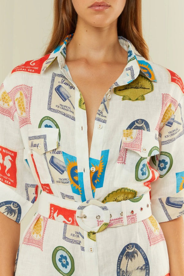 Hand-drawn Holiday Stamp Printed Midi Dress