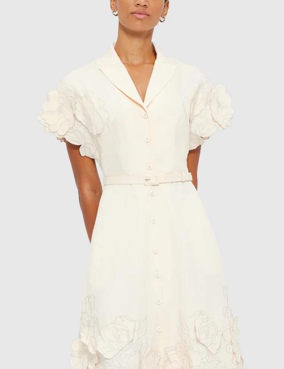 Cream Pink Shirt Midi Dress