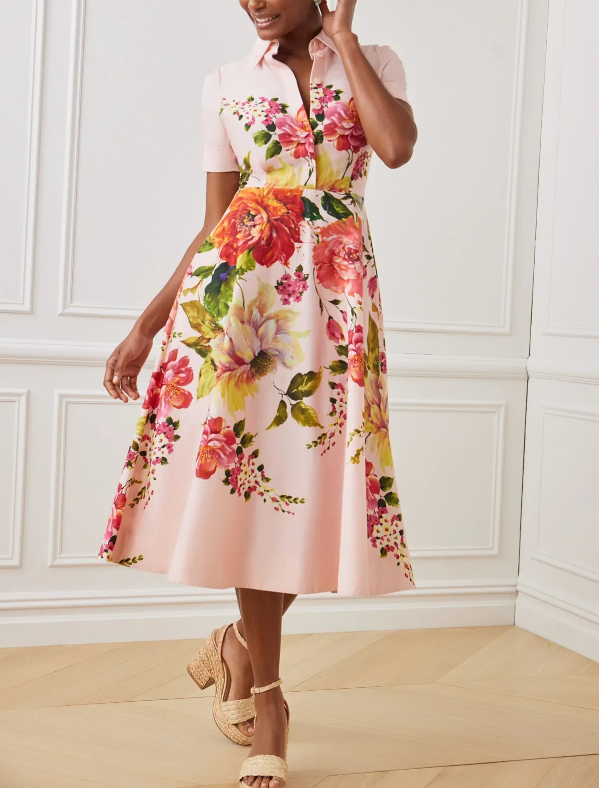 Floral Border Print Shirt Dress