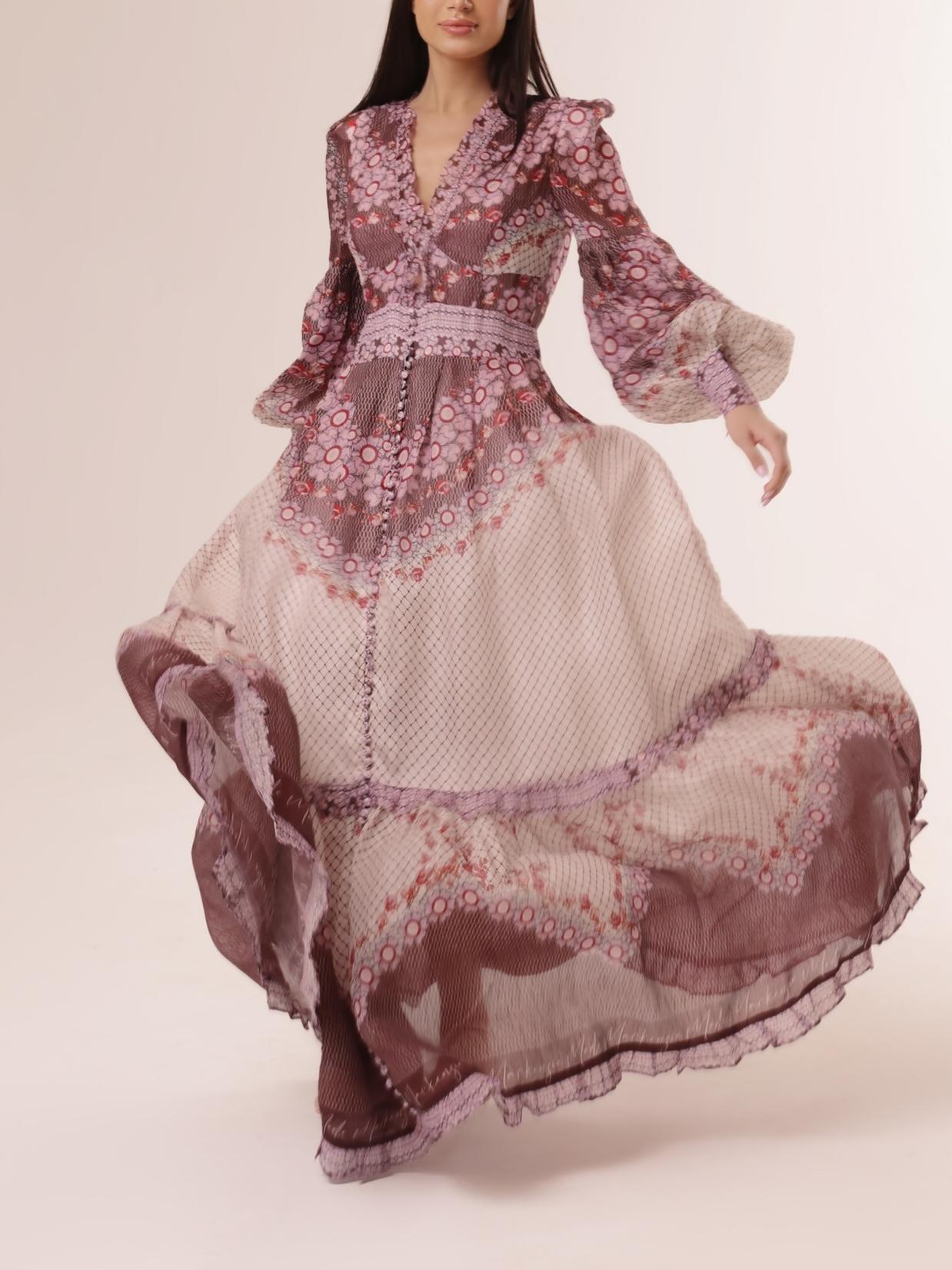 Balloon Sleeves Blend Midi Dress