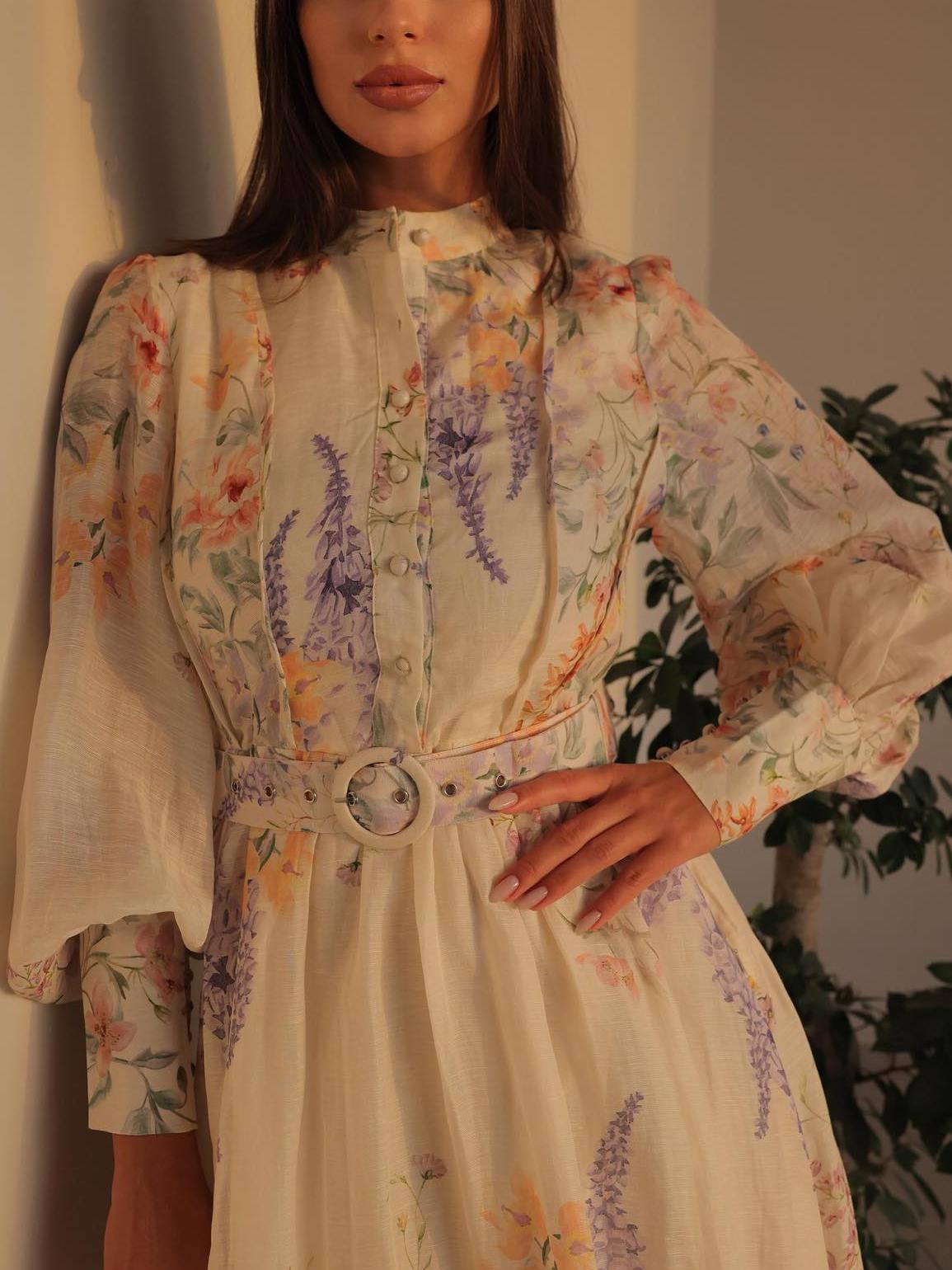 Floral Print Voluminous Midi Dress