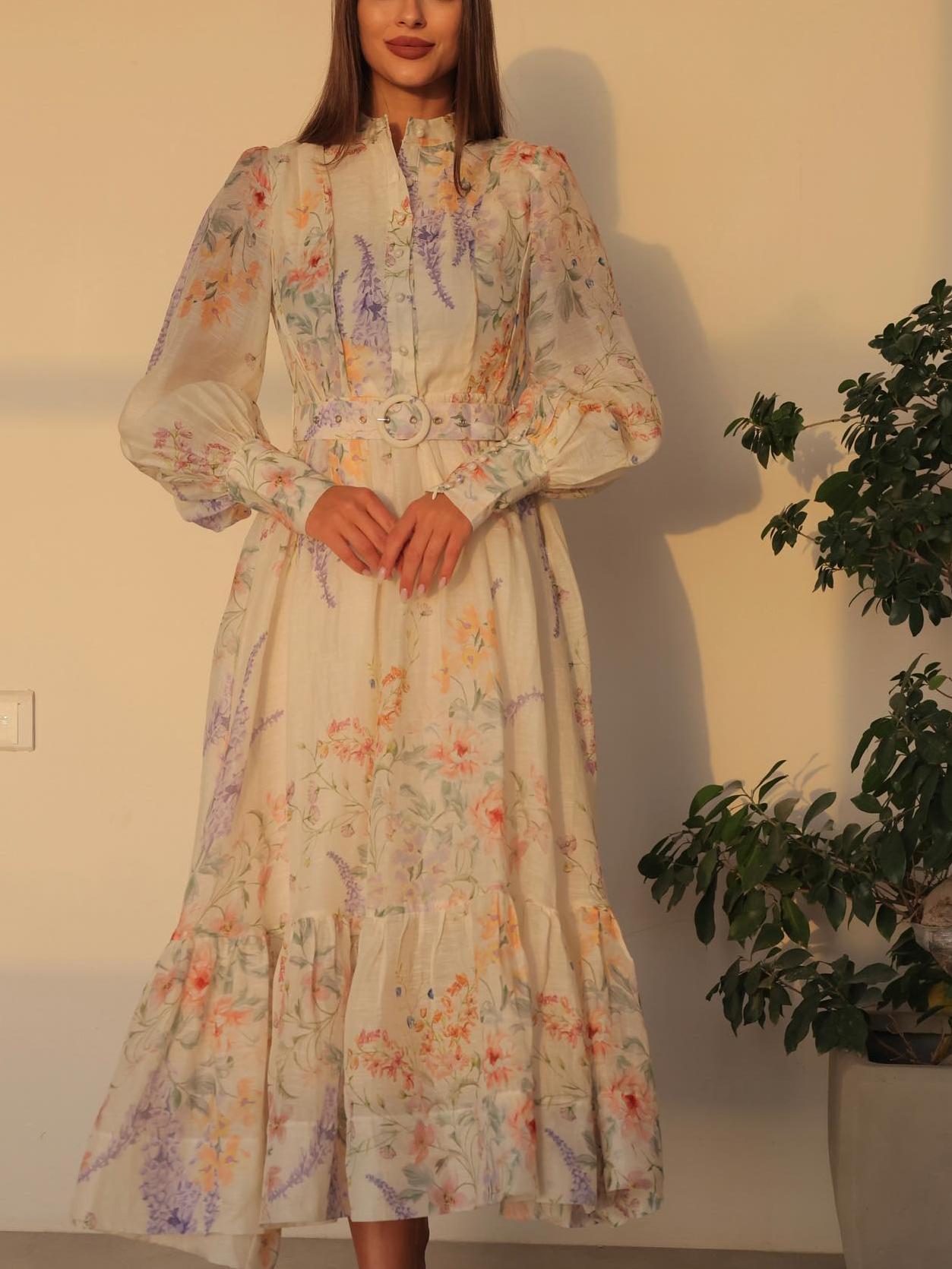 Floral Print Voluminous Midi Dress