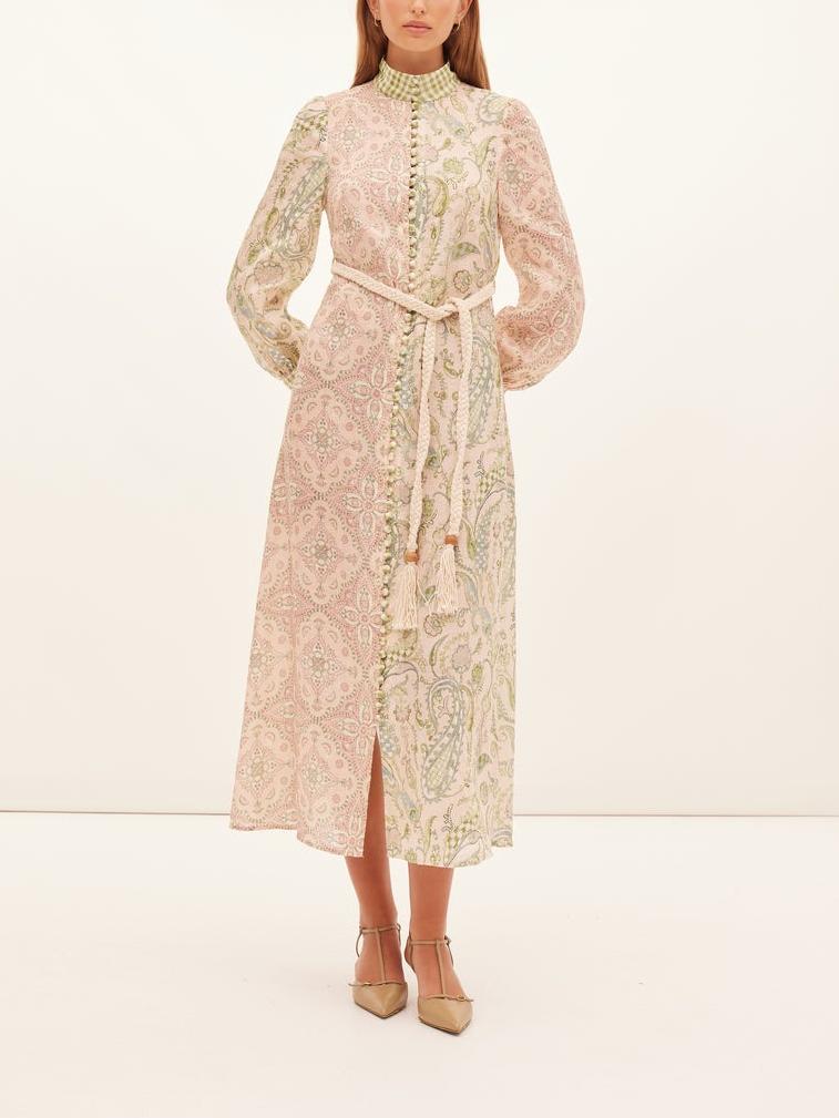 Spliced Print Design Midi Dress