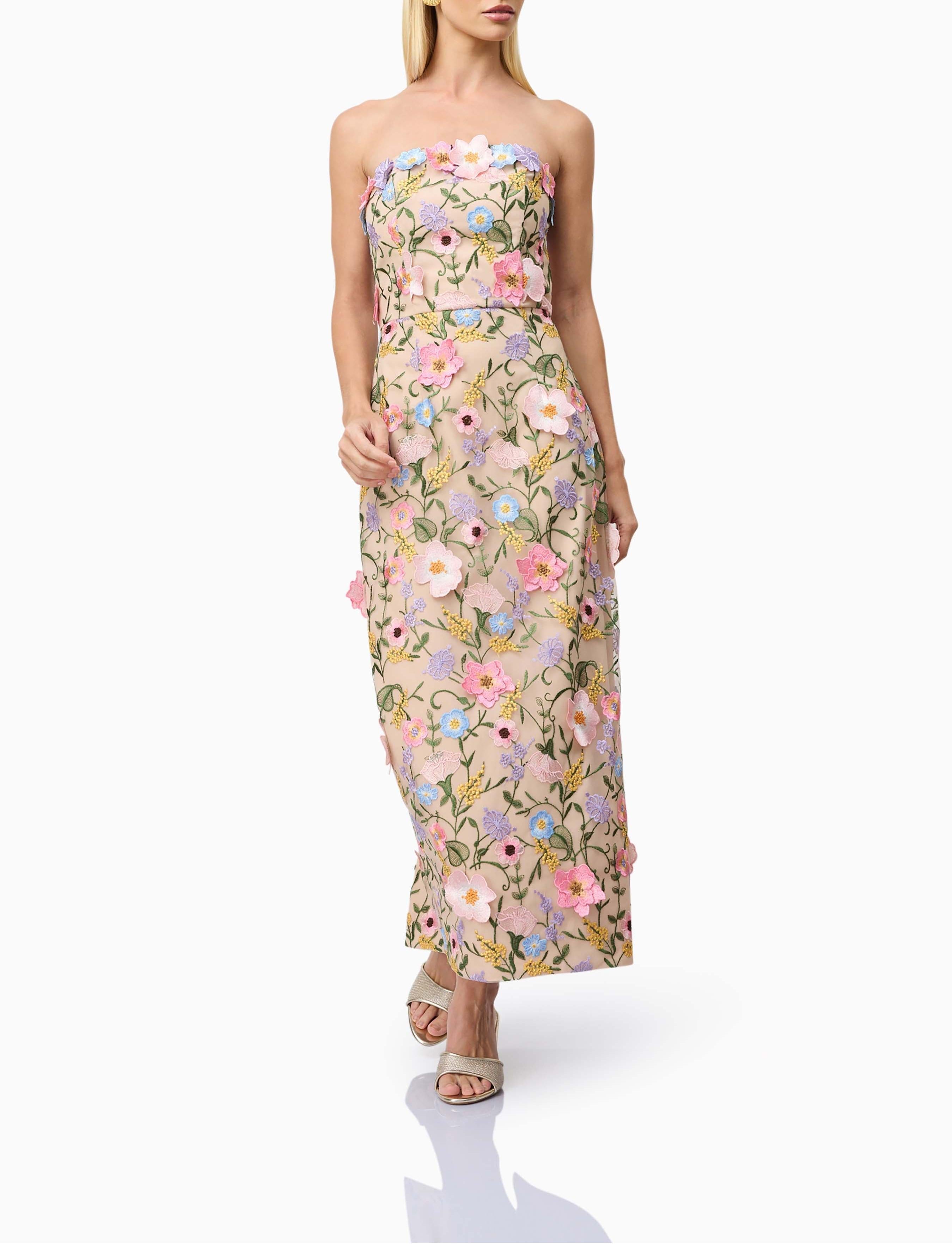 Strapless Midi Dress In Floral