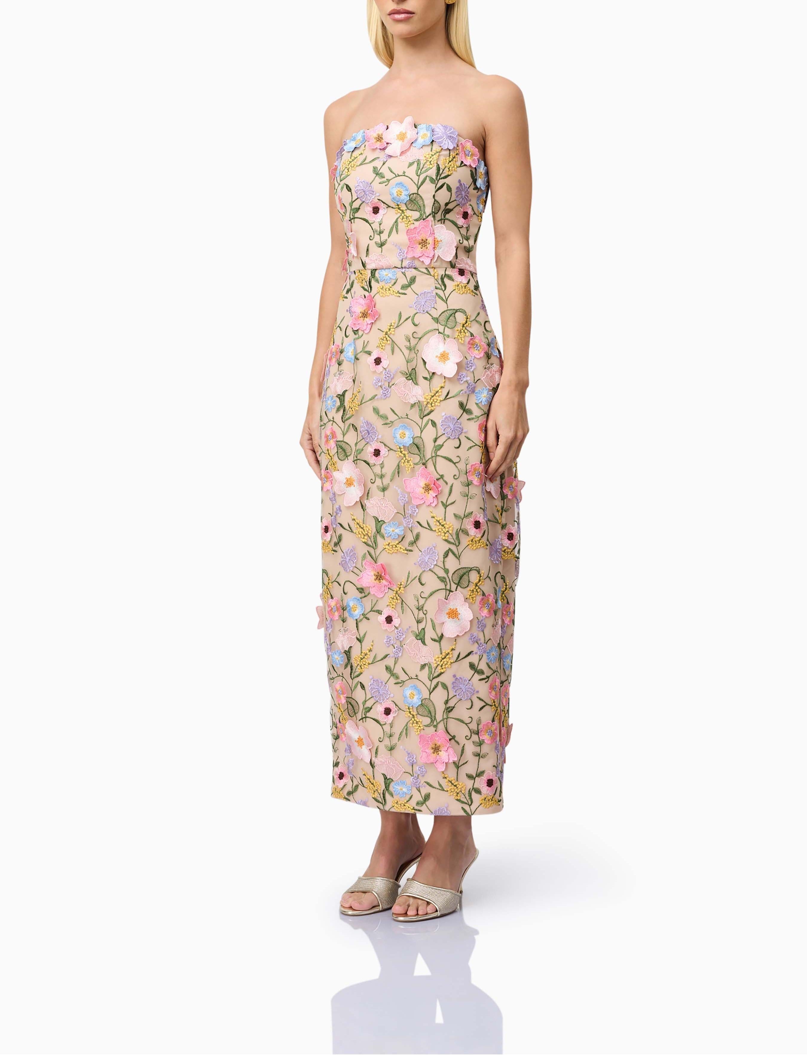 Strapless Midi Dress In Floral