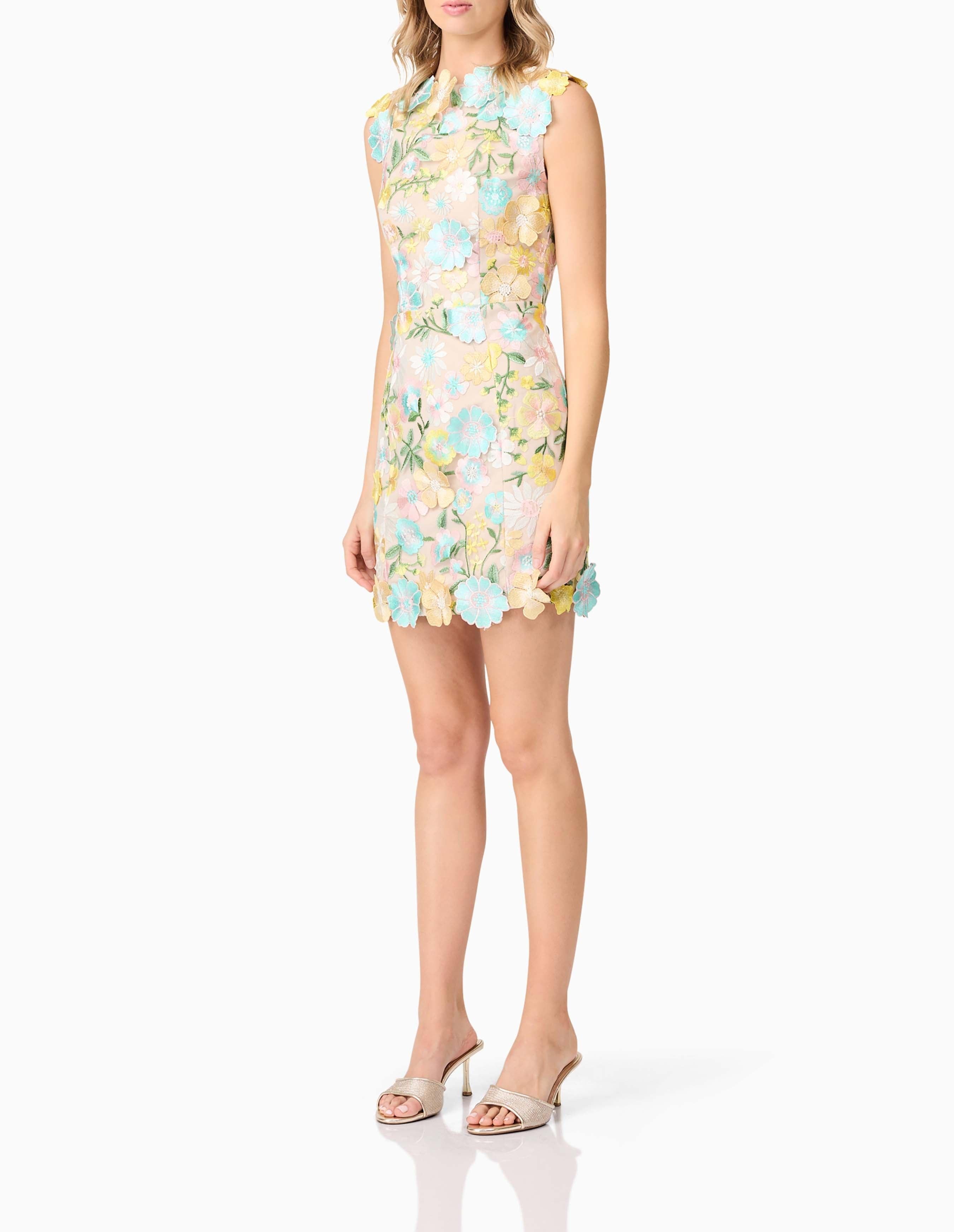 3D Mini Dress In Floral | Embroidered Details