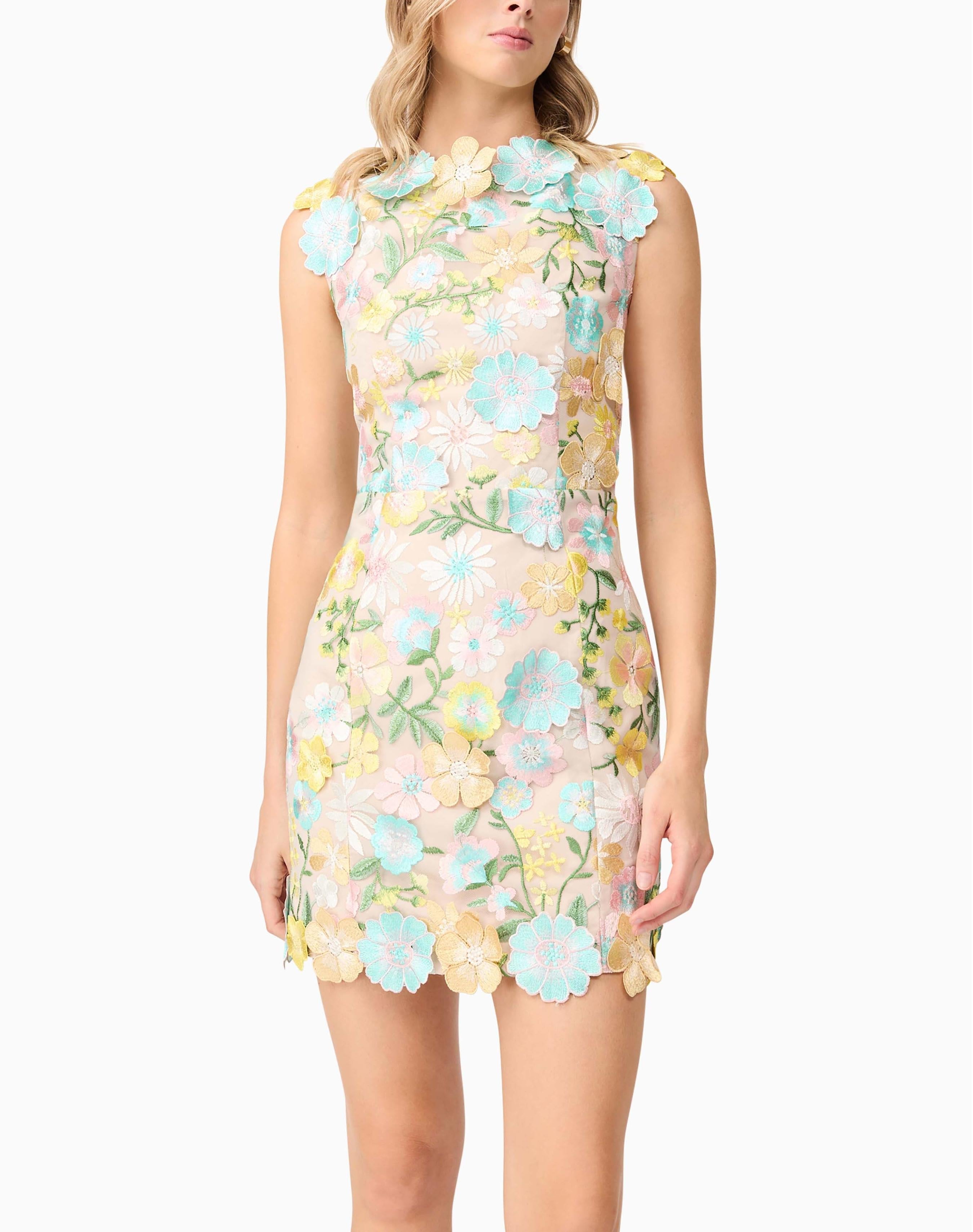 3D Mini Dress In Floral | Embroidered Details