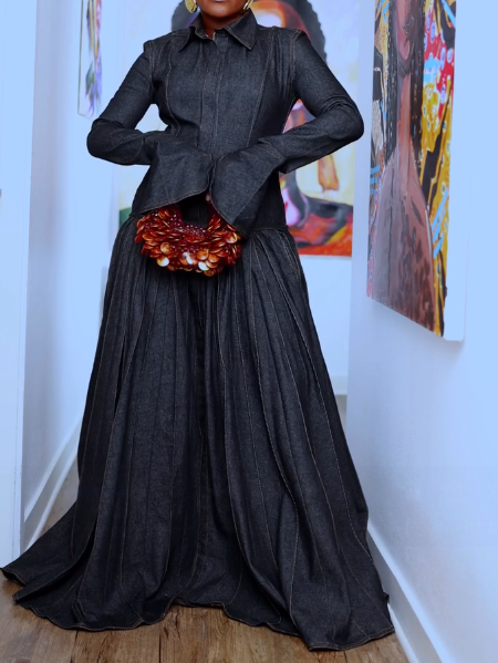 Denim Pleat-detail Maxi Dress