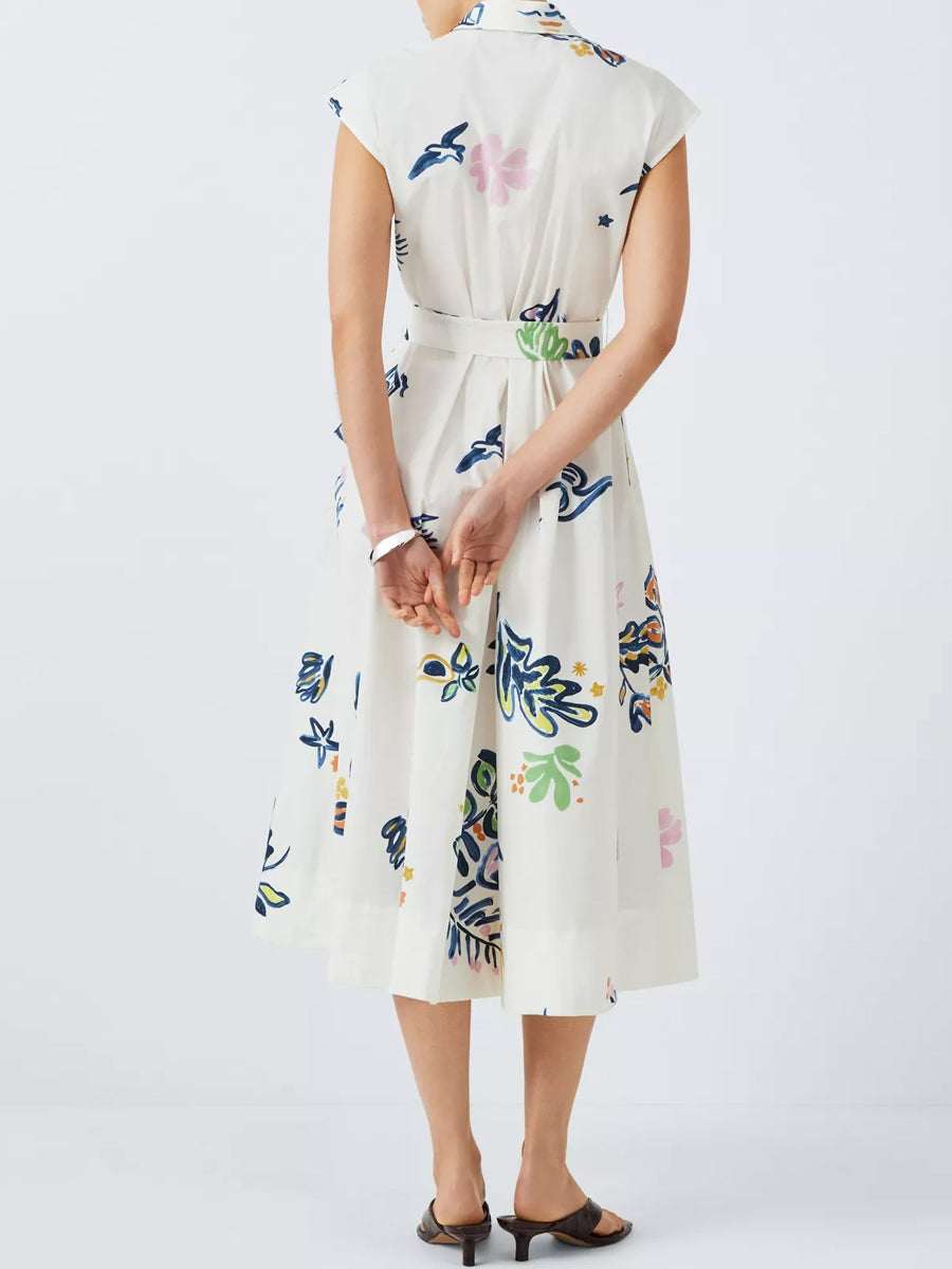 Sleeveless Printed Belted Shirtdress