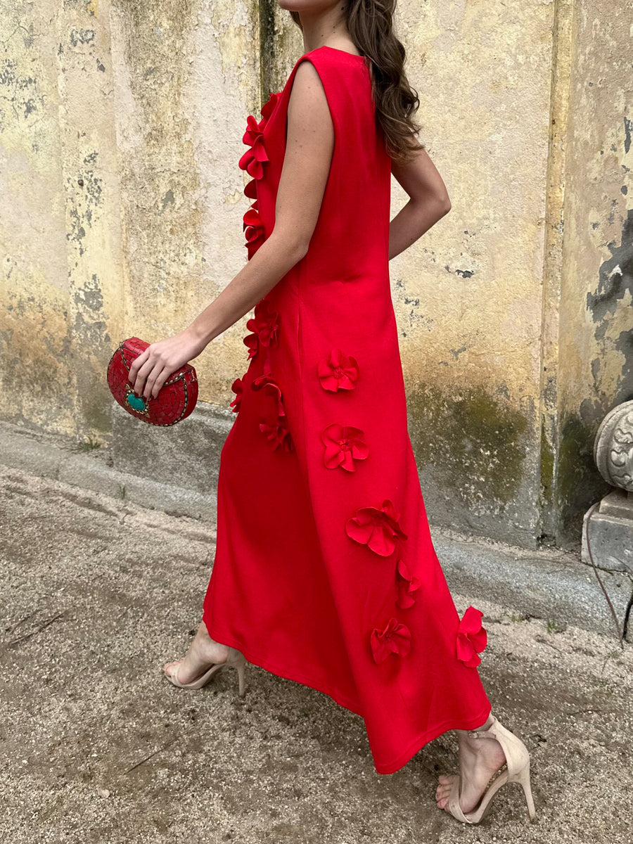 3D Flower Sleeveless Maxi Dress