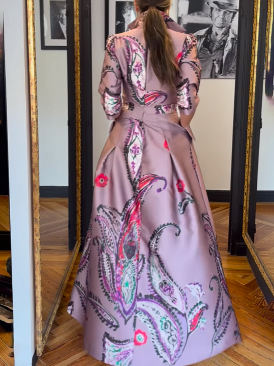 Printed Pockets Slit Hem Maxi Dress