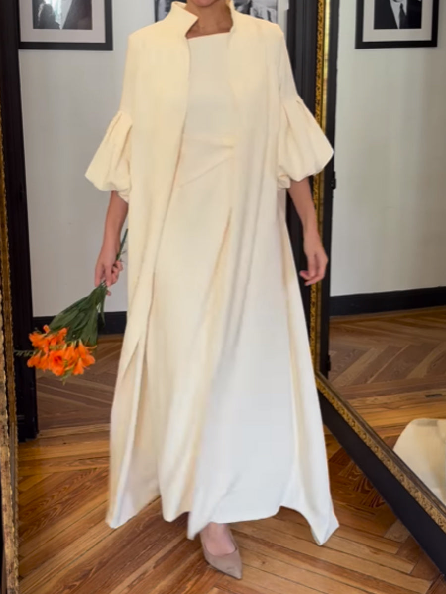 Elegant Puff Sleeve Long Coat