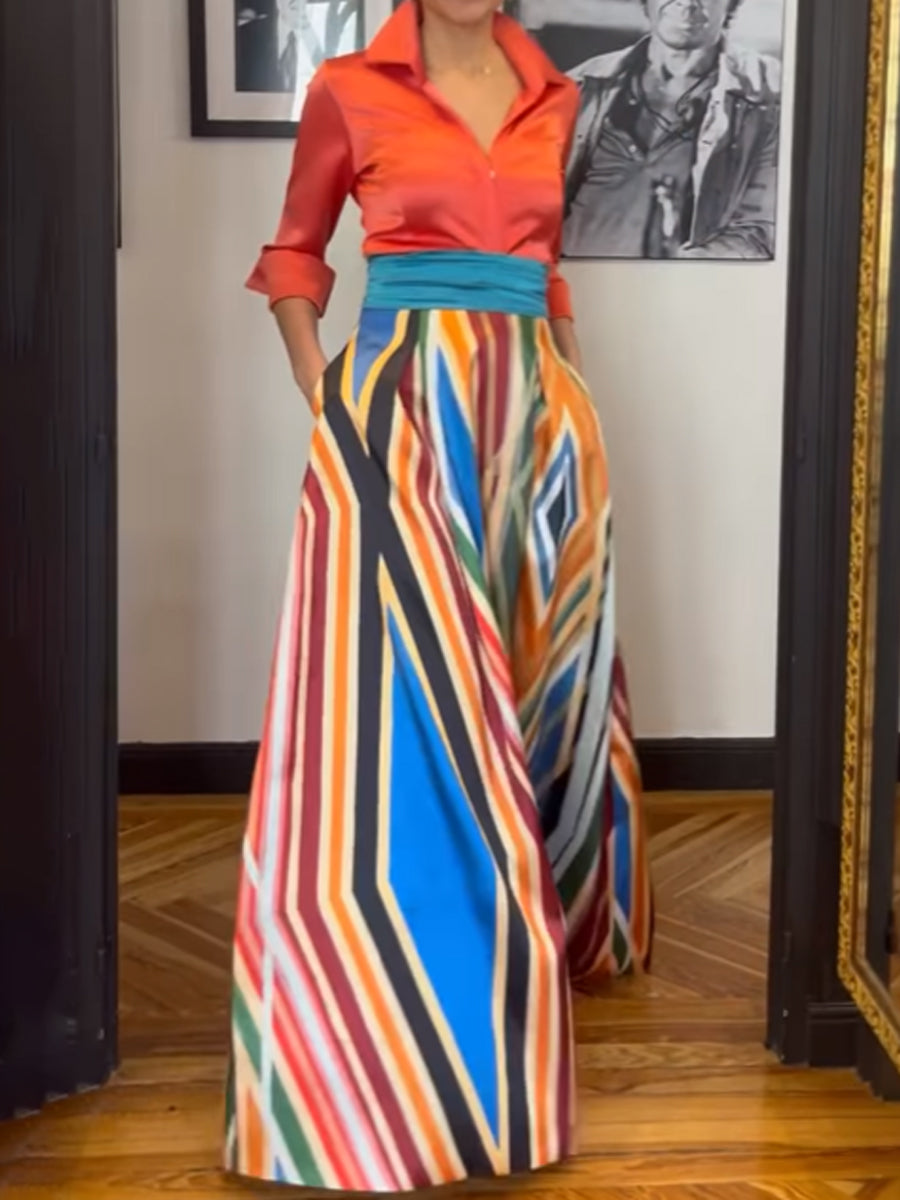 Elegant Multicolor Printed Two Pieces Dress