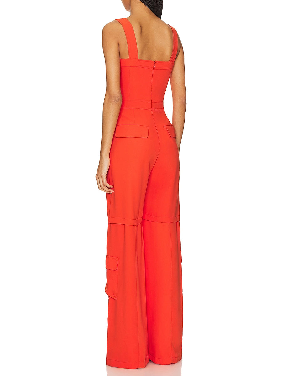 Solid Pockets Suspenders Jumpsuit