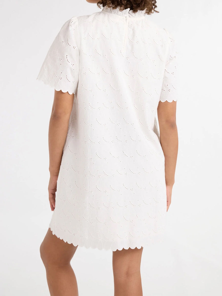 Ruffle Neck Eyelet Mini Dress