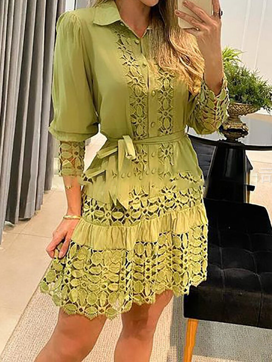 Lace See-through Lace Up Mini Dress