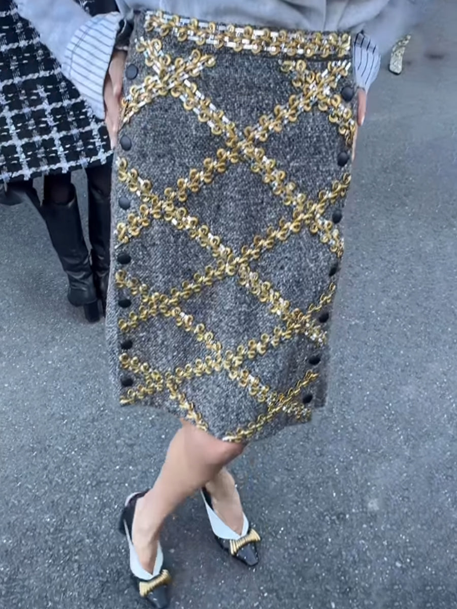 Fashion Sequined Plaid Skirt