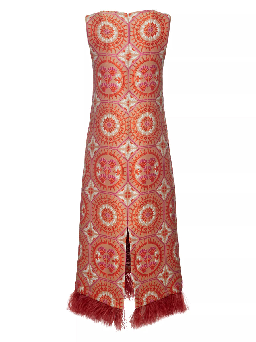 Feathers Sleeveless Printed Maxi Dress