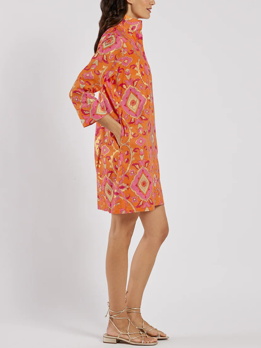 The Hot Orange Printed Mini Dress