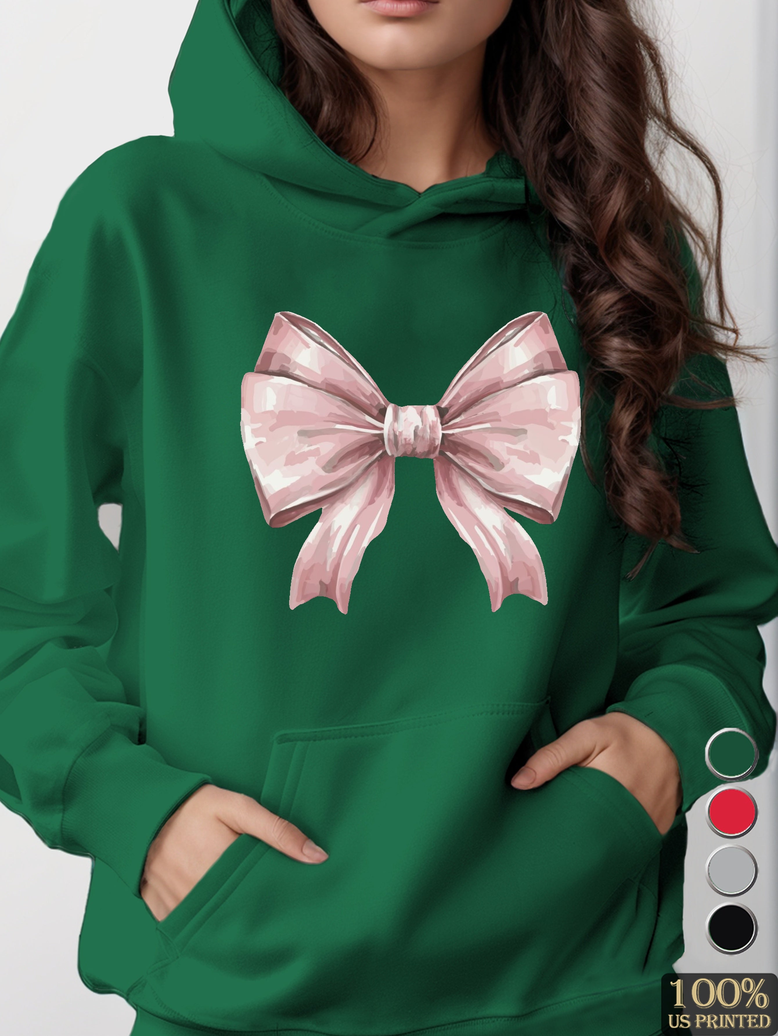 Elegant watercolor pink bow women's hooded sweatshirt