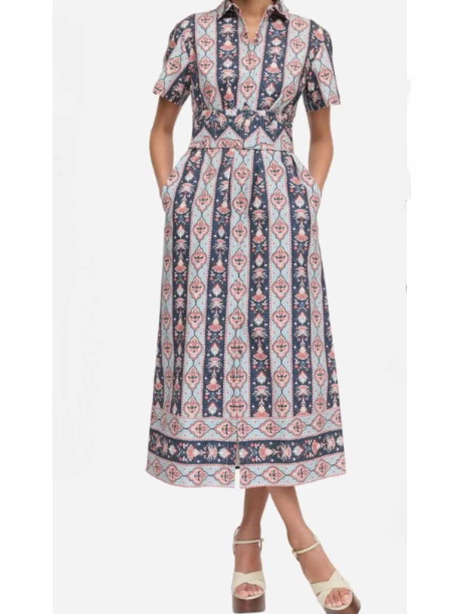 Chic Printed Shirt Dress With Pockets