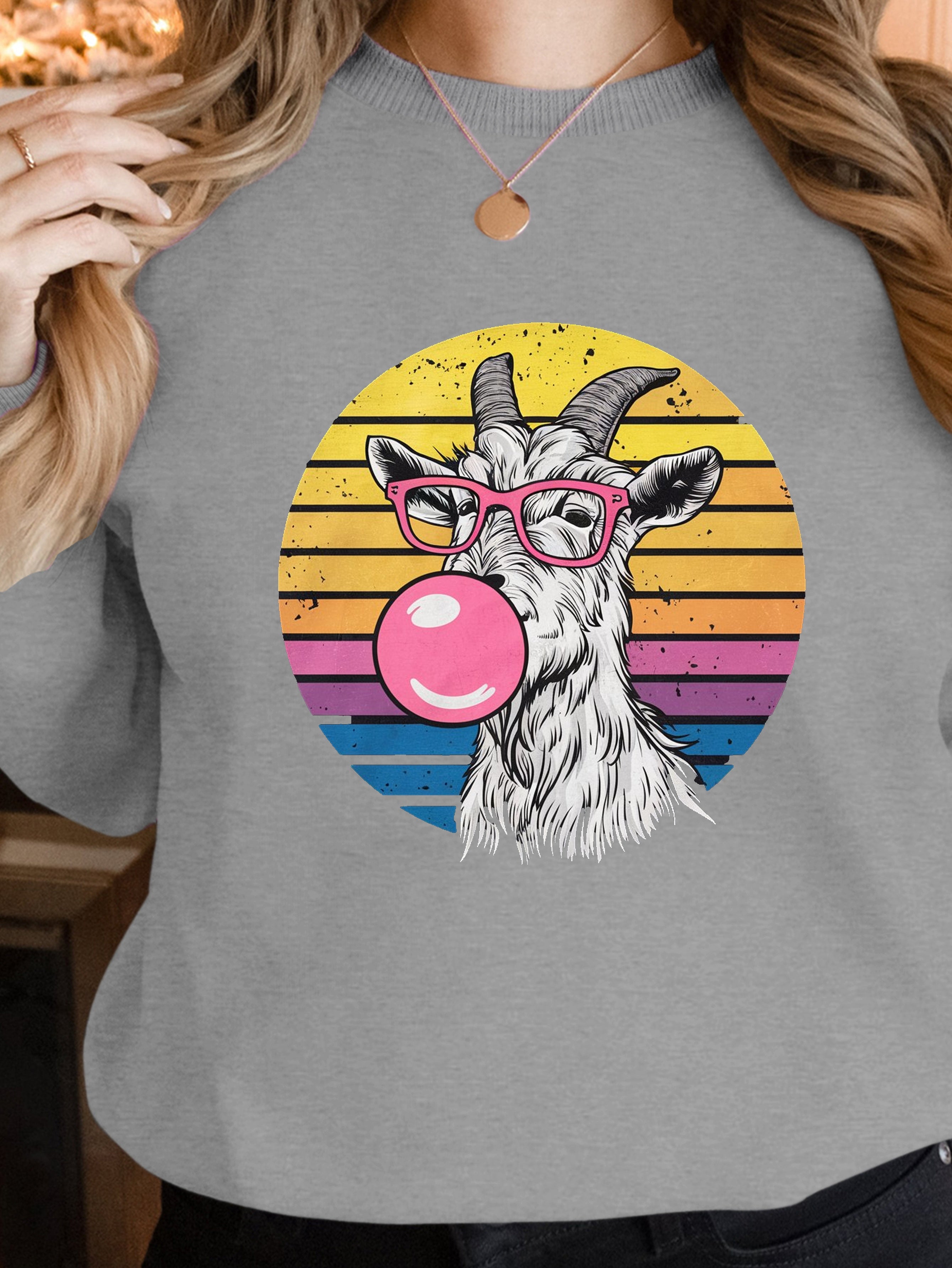 Goat wearing pink glasses women's sweatshirts