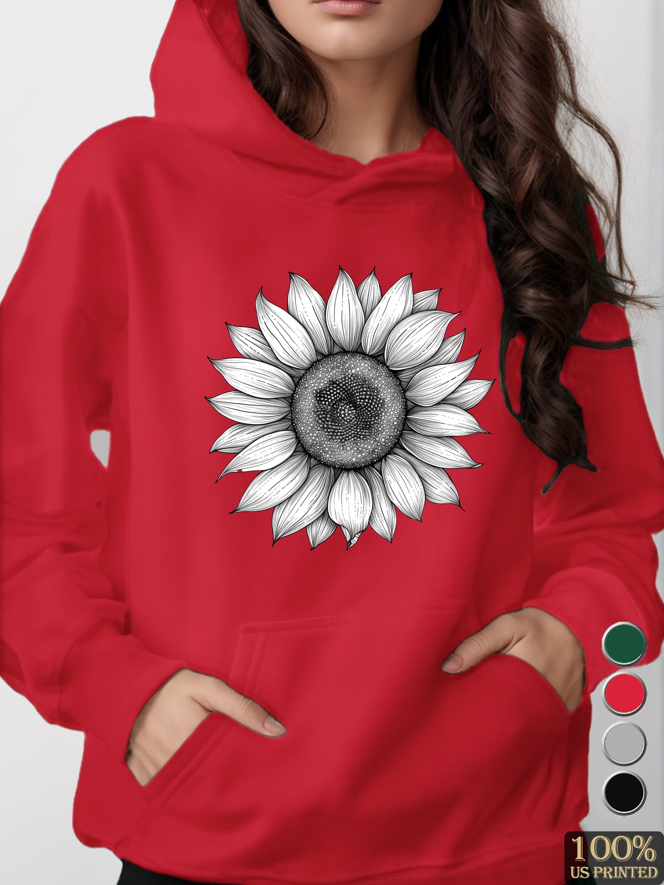 Detailed Sunflower Illustration women's hooded sweatshirt