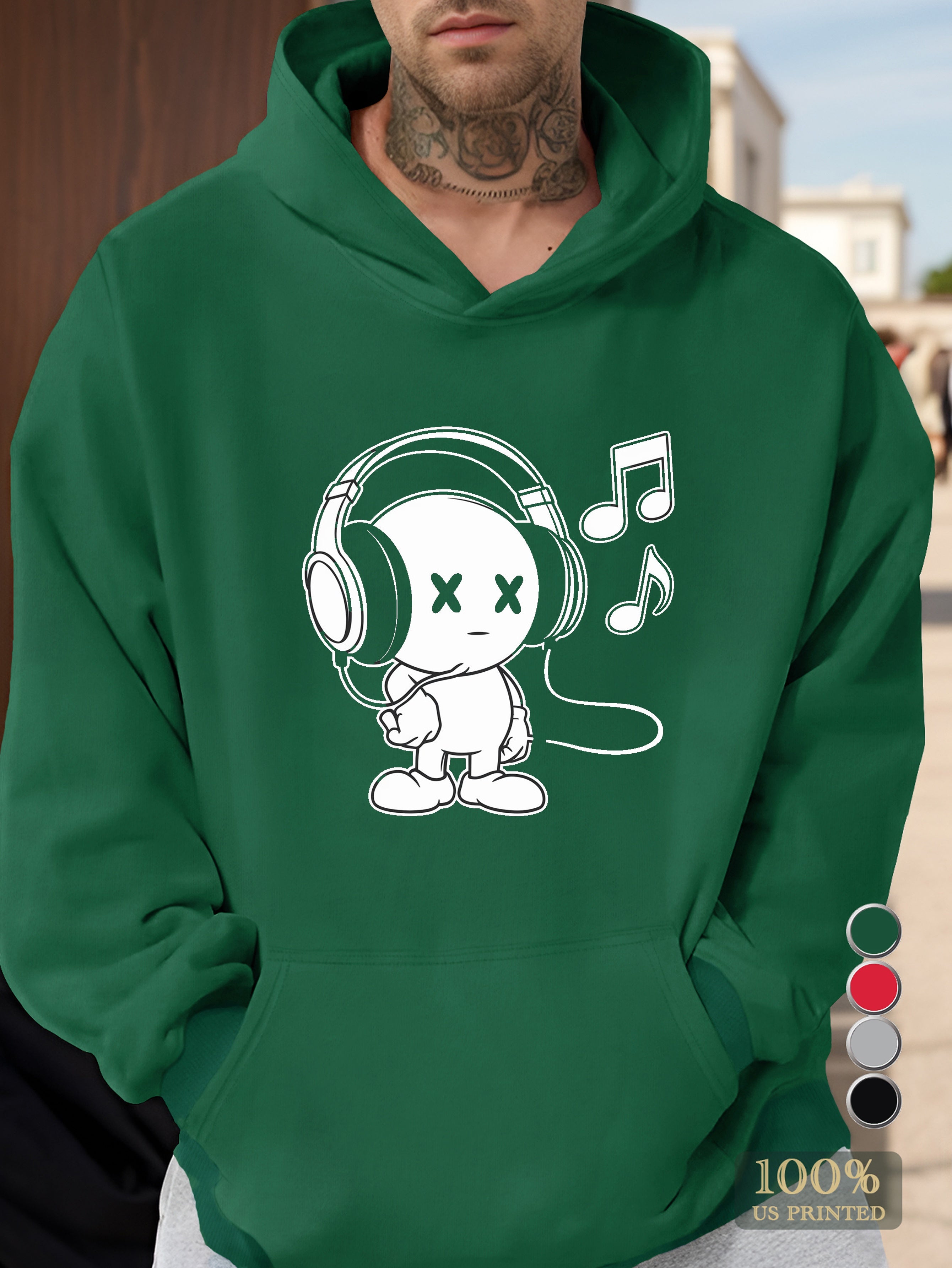 cute cartoon character with headphones Men's hooded sweatshirt