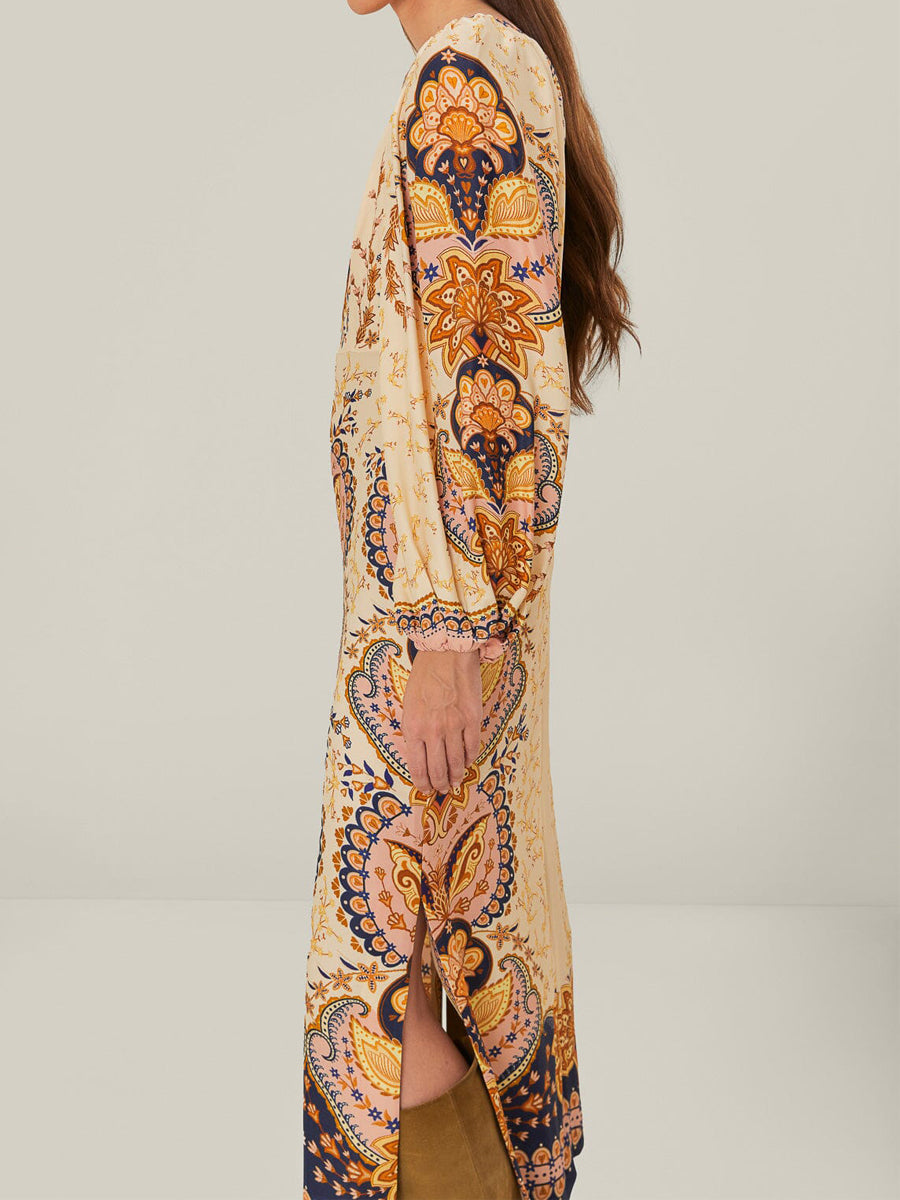 Printed Silt Hem Boho Midi Dress